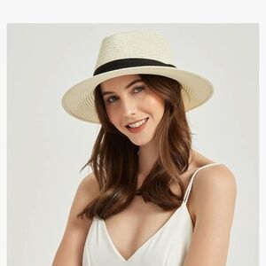 Lanzom Women Wide Brim Hat Straw Panama Roll Up Fedora Beach Hat